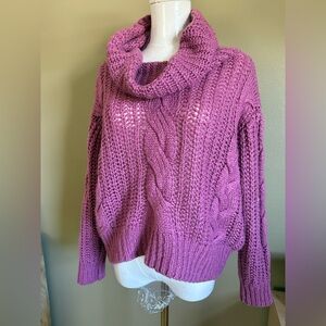 Cozy Purple Cable Knit Turleneck Cropped Sweater size small no tags